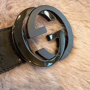 Authentic Black Imprime Gucci Belt 90CM  FU49X Italy